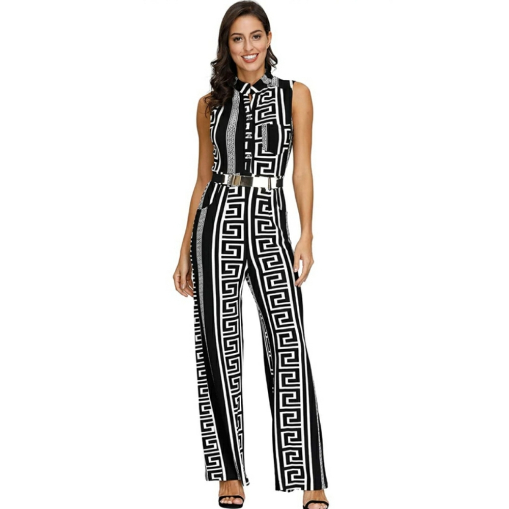๐๏ธ Geometric Black White Romper Jumpsuit Large - Picture 2 of 7